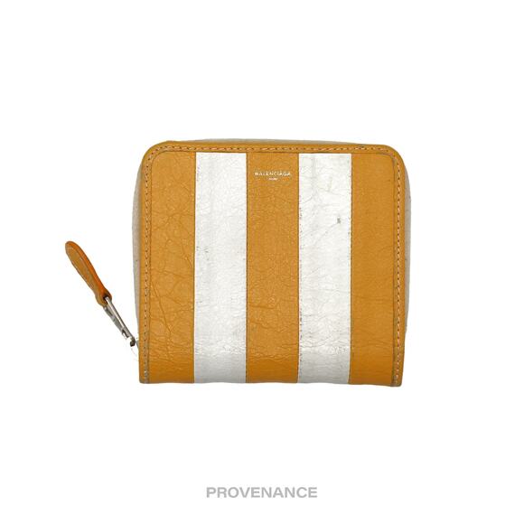 🔴 Balenciaga Logo Bazaar Zip Wallet - Yellow White Striped - Picture 1 of 13